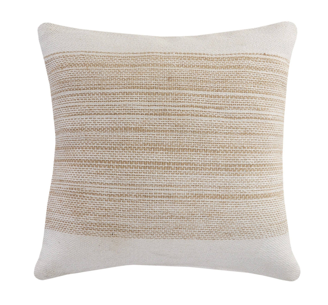 LR Home - Ivory and Jute Striped and Bordered Throw Pillow