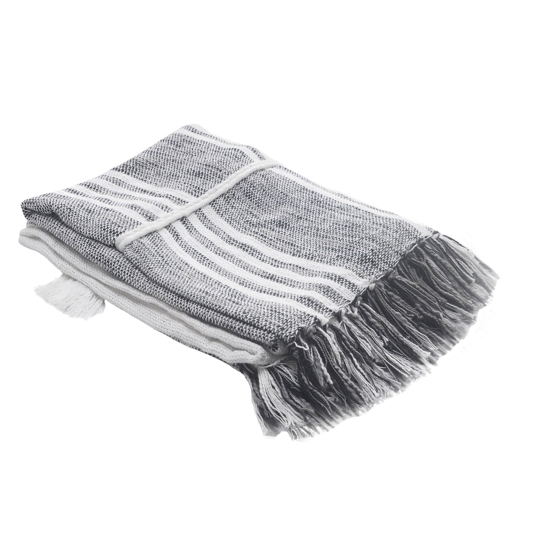 LR Home - Vertical Striped and Textured Throw Blanket with Fringe