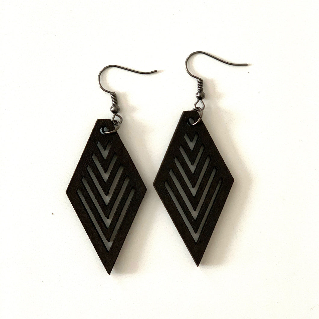 Diamond Earring with V Cuts in Wood
